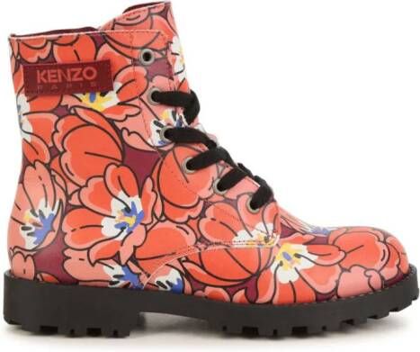 Kenzo Kids floral-print ankle leather boots Multicolour