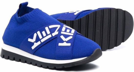 Kenzo Kids flyknit logo strap low-top sneakers Blue