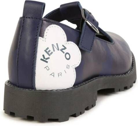 Kenzo Kids logo-print leather ballerina shoes Blue