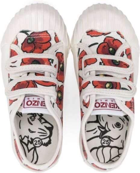 Kenzo Kids Poppy-print touch-strap trainers White
