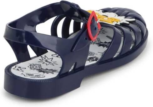 Kenzo Kids Tiger-appliqué patent-finish sandals Blue