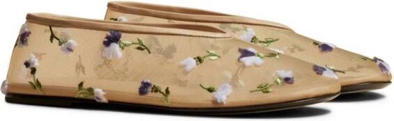 KHAITE The Marcy floral-embroidered ballerina shoes Neutrals