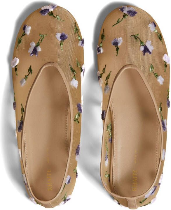 KHAITE The Marcy floral-embroidered ballerina shoes Neutrals