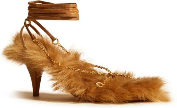 KHAITE The Marion shearling-lined 75mm sandals Brown