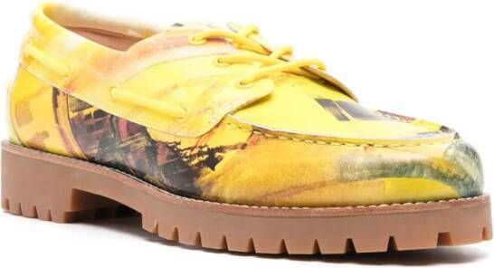 KidSuper graphic-print leather boat shoes Yellow