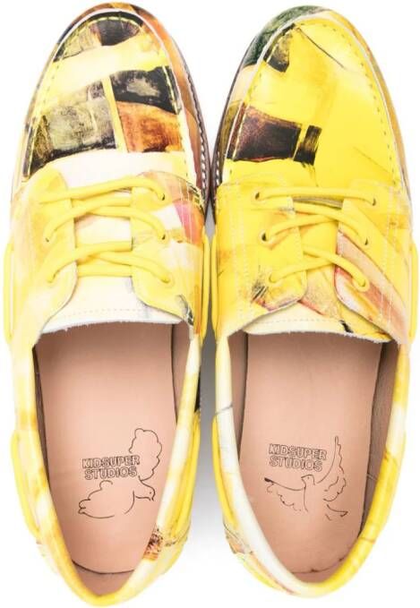 KidSuper graphic-print leather boat shoes Yellow