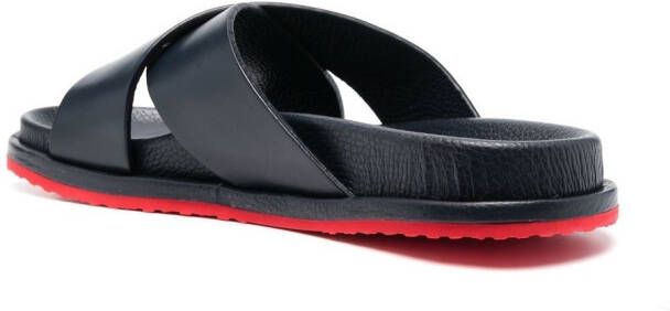 Kiton crossover strap leather slides Black