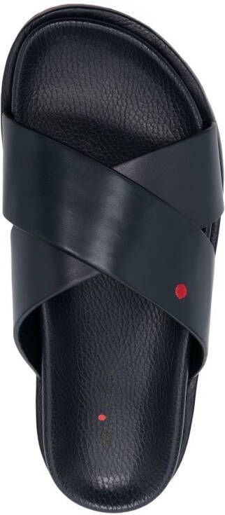 Kiton crossover strap leather slides Black