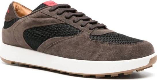 Kiton lace-up panelled suede sneakers Brown