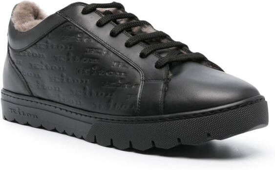 Kiton logo-debossed leather sneakers Black