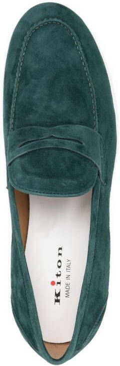 Kiton penny slot suede loafers Green