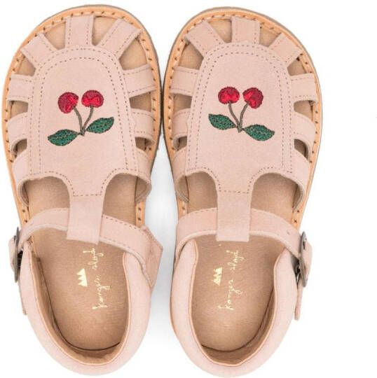 Konges Sløjd motif-embroidered suede sandals Neutrals