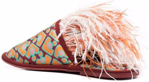 La DoubleJ Boudoir feather-trim slippers Red
