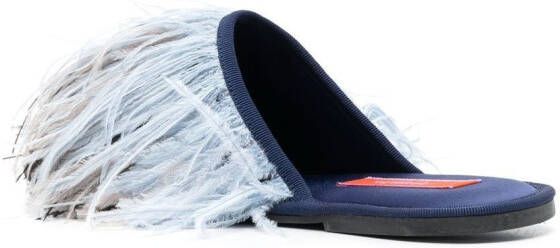 La DoubleJ feather-detail slippers Blue
