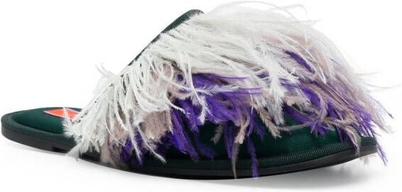 La DoubleJ feather-detail slippers Green