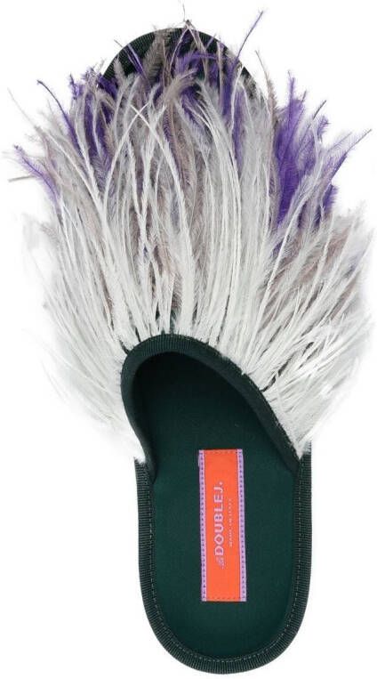 La DoubleJ feather-detail slippers Green