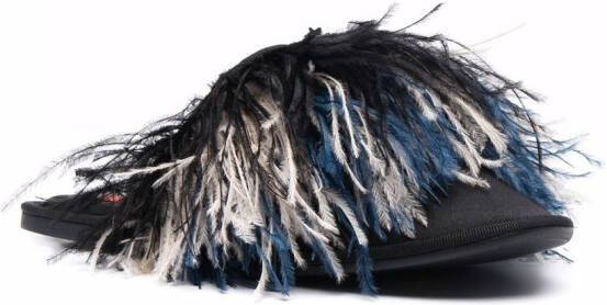 La DoubleJ feather-trim detail slippers Black