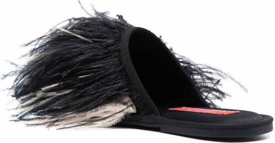 La DoubleJ feather-trim detail slippers Black