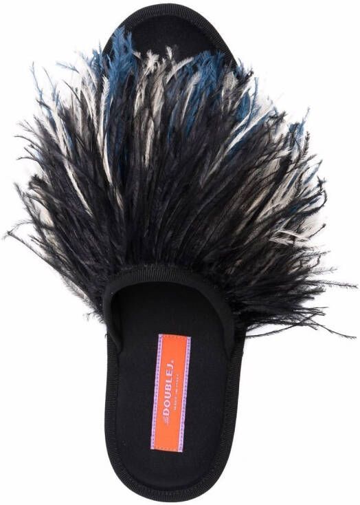La DoubleJ feather-trim detail slippers Black