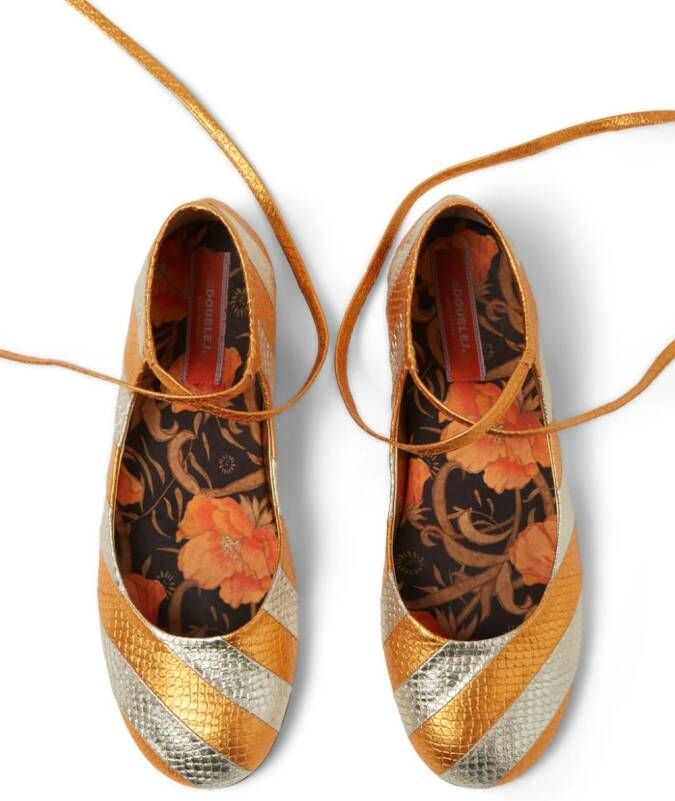 La DoubleJ striped metallic-effect ballerina shoes Orange