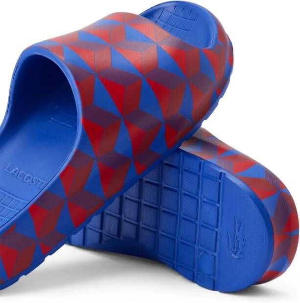 Lacoste geometric-print open-toe slides Blue