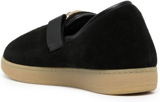 Lanvin velvet logo-buckle slippers Black
