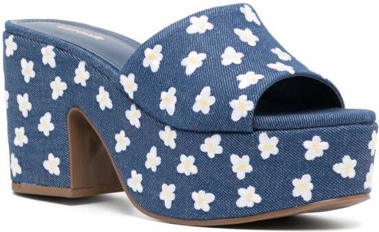 Larroude 90mm floral-embroidered mules Blue