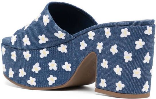 Larroude 90mm floral-embroidered mules Blue