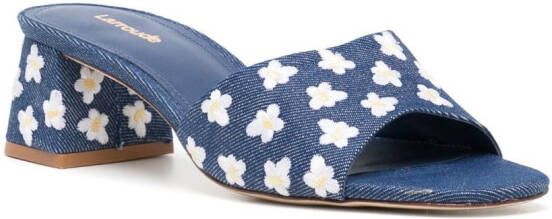Larroude floral-embroidered 50mm leather mules Blue