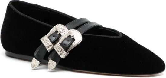 Le Monde Beryl Claudia belted velvet slippers Black