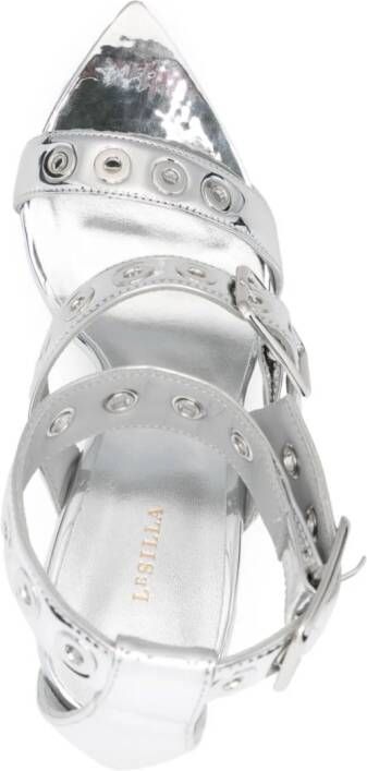 Le Silla 115mm metallic patent leather sandals Silver