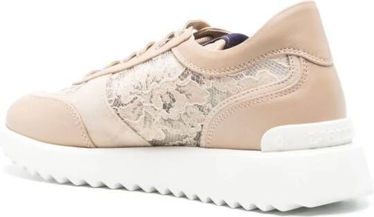 Le Silla chantilly-lace leather sneakers Neutrals