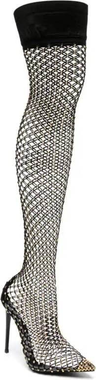 Le Silla Gilda 120mm rhinestone fishnet boots Black