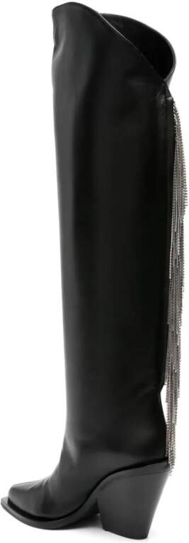 Le Silla Jewel 100mm crystal-fringe cowboy boots Black