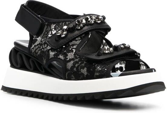 Le Silla lace-embroidered crystal-detail sandals Black