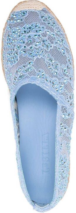 Le Silla rhinestone-embellished lace espadrilles Blue