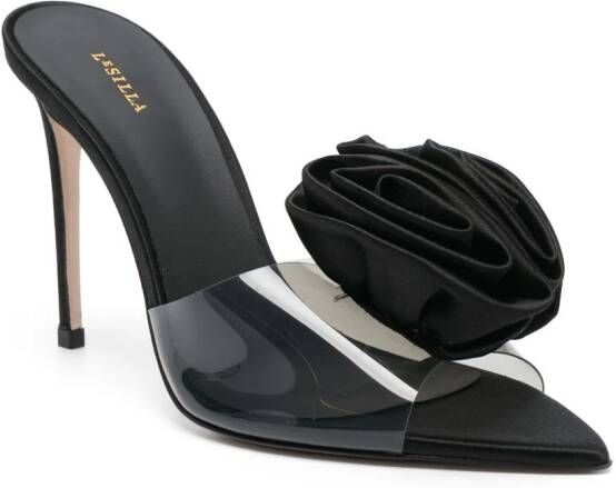 Le Silla Rose 110mm floral-appliqué mules Black