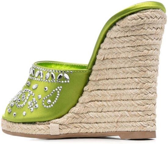 Le Silla cristal-embellished wedge-heel sandals Green