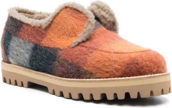 Le Silla Yacht checkerboard-pattern felted loafers Orange