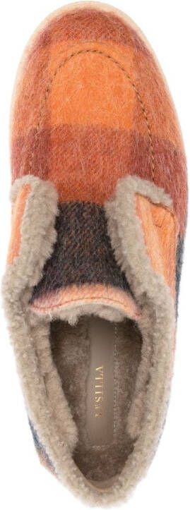 Le Silla Yacht checkerboard-pattern felted loafers Orange