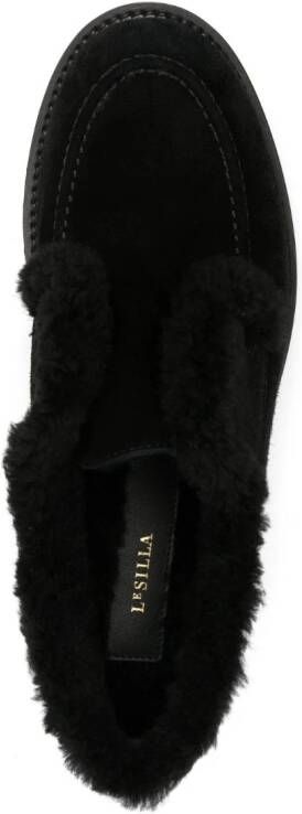 Le Silla Yacht shearling-lining suede loafers Black