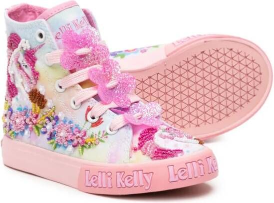 Lelli Kelly Unicorn rainbow-print beaded sneakers Pink