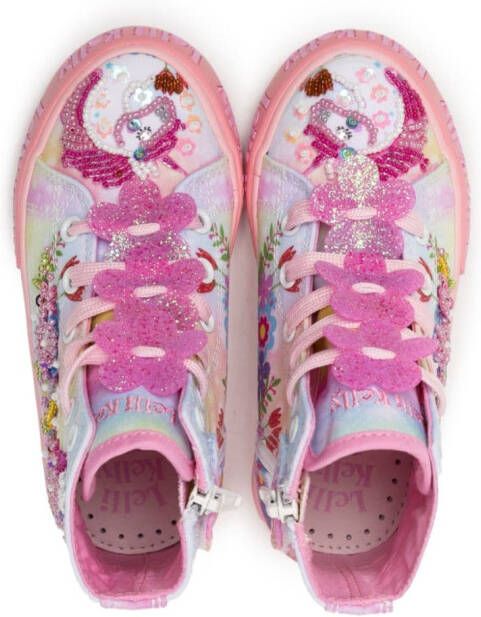 Lelli Kelly Unicorn rainbow-print beaded sneakers Pink