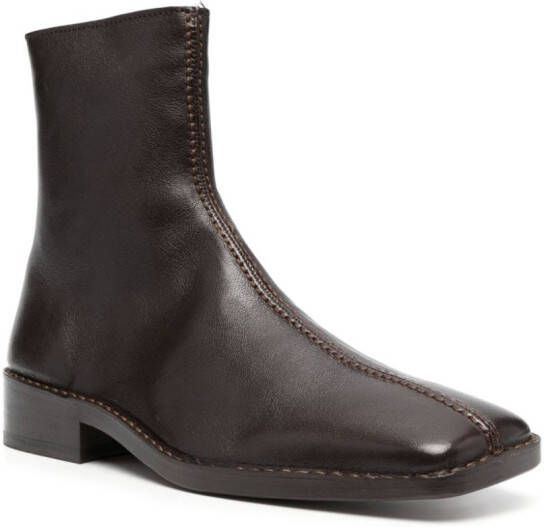 LEMAIRE square-toe leather ankle boots Brown
