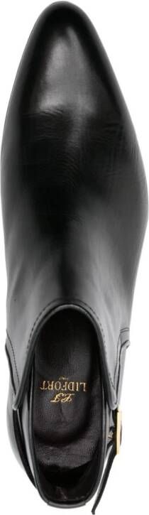 Lidfort pointed-toe buckled leather boots Black