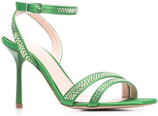 LIU JO crystal-embellished leather sandals Green