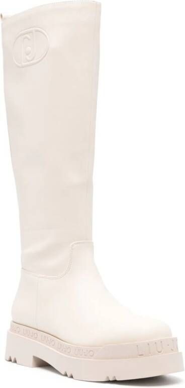 LIU JO debossed-logo knee-high boots White