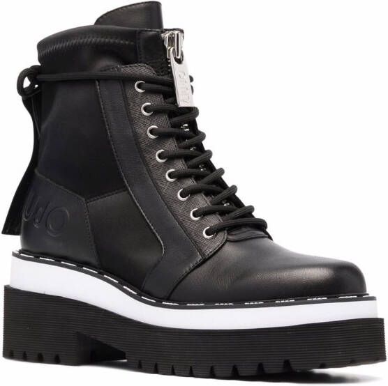 LIU JO embossed leather combat boots Black