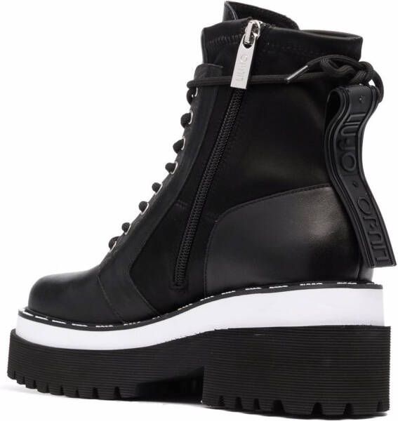 LIU JO embossed leather combat boots Black