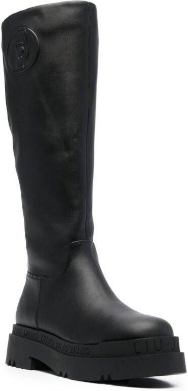 LIU JO embossed-logo knee-length boots Black